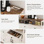51" Farmhouse Buffet Sideboard Cabinet with Storage, White Kitchen Storage Pantry Cabinet with Drawers, Wood Cupboard Hutch, Coffee Bar Station Table for Kitchen, Living Room, Dining Room