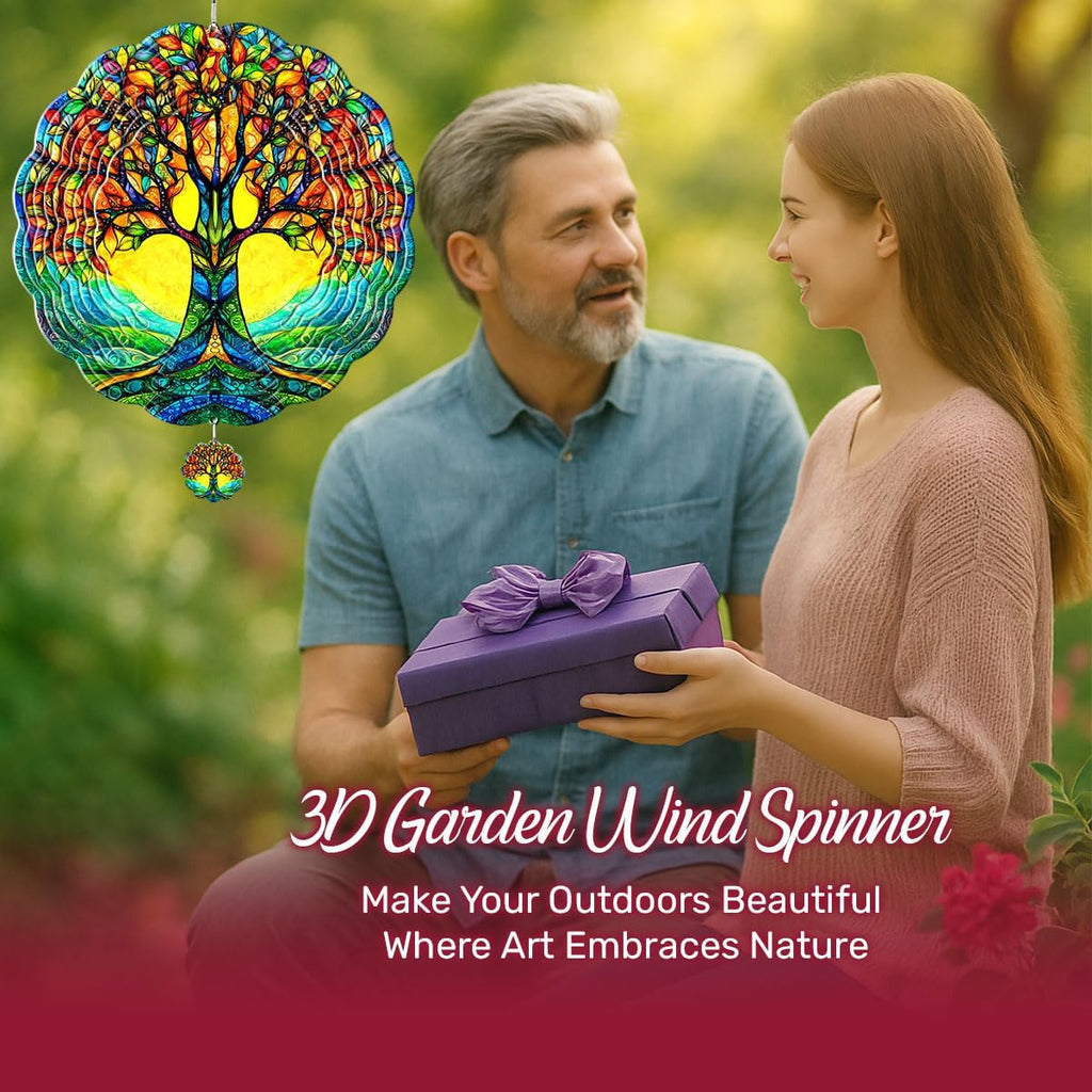 Tree of Life Hanging Wind Spinners for Women Men, 12 Inch Metal 3D, Stainless Steel Hanging Wind Catchers Sculpture for Outside, Christmas Decoration Garden, Unique Gift Xmas