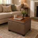 Homebeez 22" Storage Ottoman Coffee Table with Flip Top Tray, Tufted Faux Leather Footrest Stool with Nailhead Trim, Large Foot Rest for Living Room, Taupe Brown