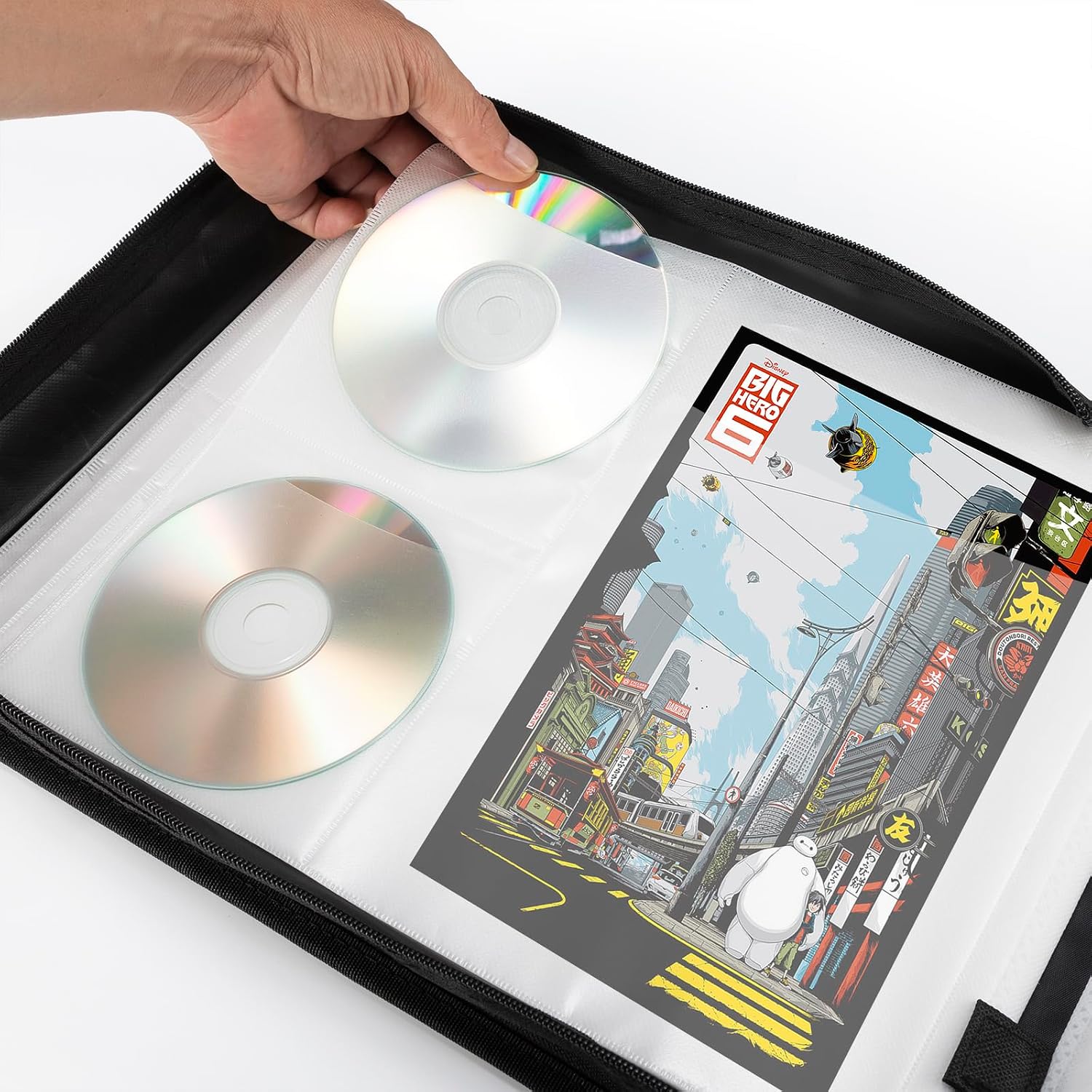 LIOVODE DVD Case 200 DVDs and 100 Booklets Capacity, CD/Blu-ray Storage Binder Case with Booklet Inserts Media Organizer Holder Black Blu ray Wallet for Car (200 Capacity)