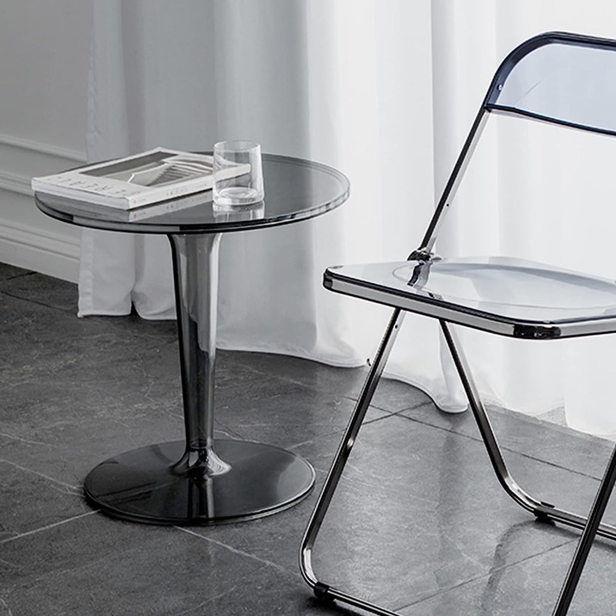 Mesa Auxiliar Round Acrylic Side Table w/Removable Tabletop Contemporary Small Accent End Table Easy to Clean for Home Bedroom Office Sofa