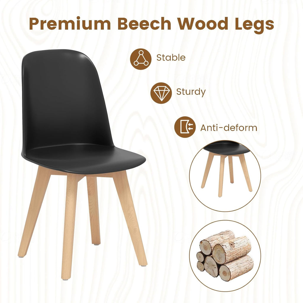 Giantex Modern Dining Chairs Set of 2, Black Armless Kitchen Chair w/Solid Beech Wood Legs, Tilt Backrest, Wide Seat, Indoor Plastic Side Chairs for Living Dining Room Restaurant