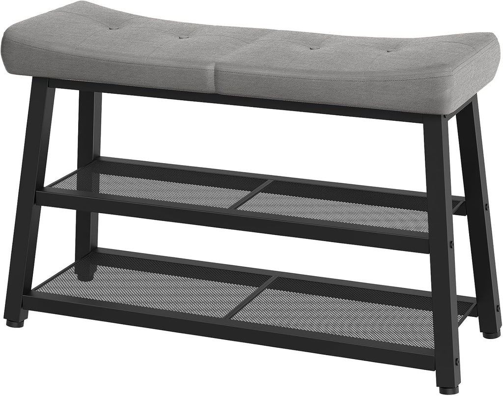 YATINEY Shoe Bench, 3-Tier Shoe Rack, Entryway Bench with Storage and Cushion, for Hallway, Foyer, Bedroom, Gray and Black HX02BG