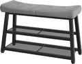 YATINEY Shoe Bench, 3-Tier Shoe Rack, Entryway Bench with Storage and Cushion, for Hallway, Foyer, Bedroom, Gray and Black HX02BG