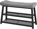 YATINEY Shoe Bench, 3-Tier Shoe Rack, Entryway Bench with Storage and Cushion, for Hallway, Foyer, Bedroom, Gray and Black HX02BG