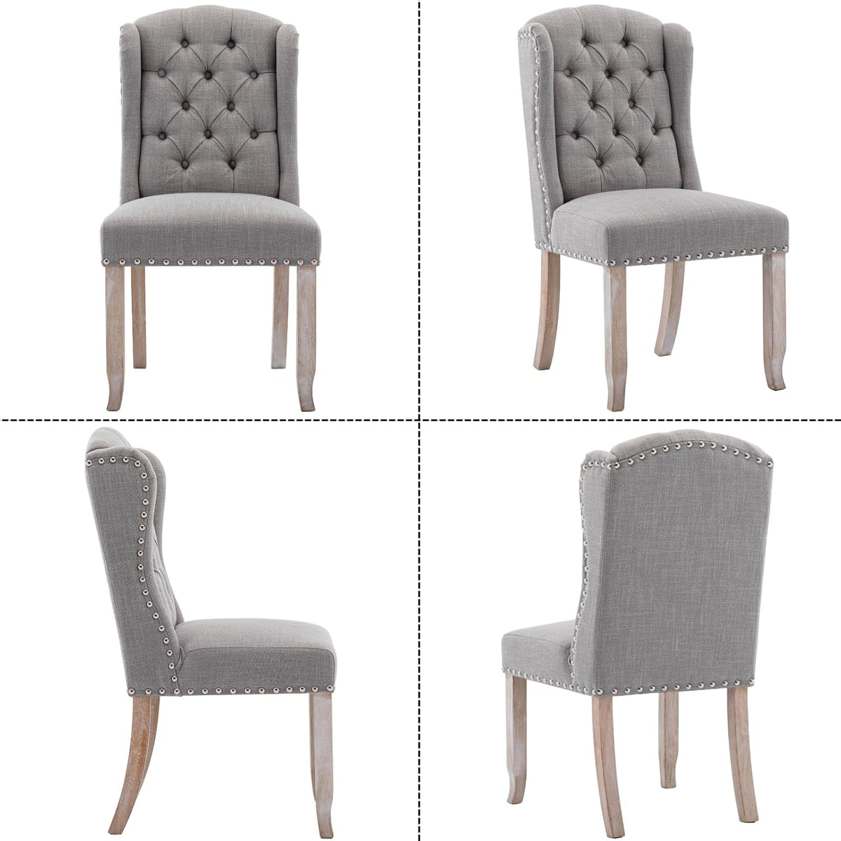 Ya-Home Modern Tufted Dining Chairs Set of 8, Upholstered Kitchen Room Side Chairs Accent Chairs with Wingback Nail Trims Wood Legs, Farmhouse Guest Chairs for Dining Room, Living Room, Linen Grey