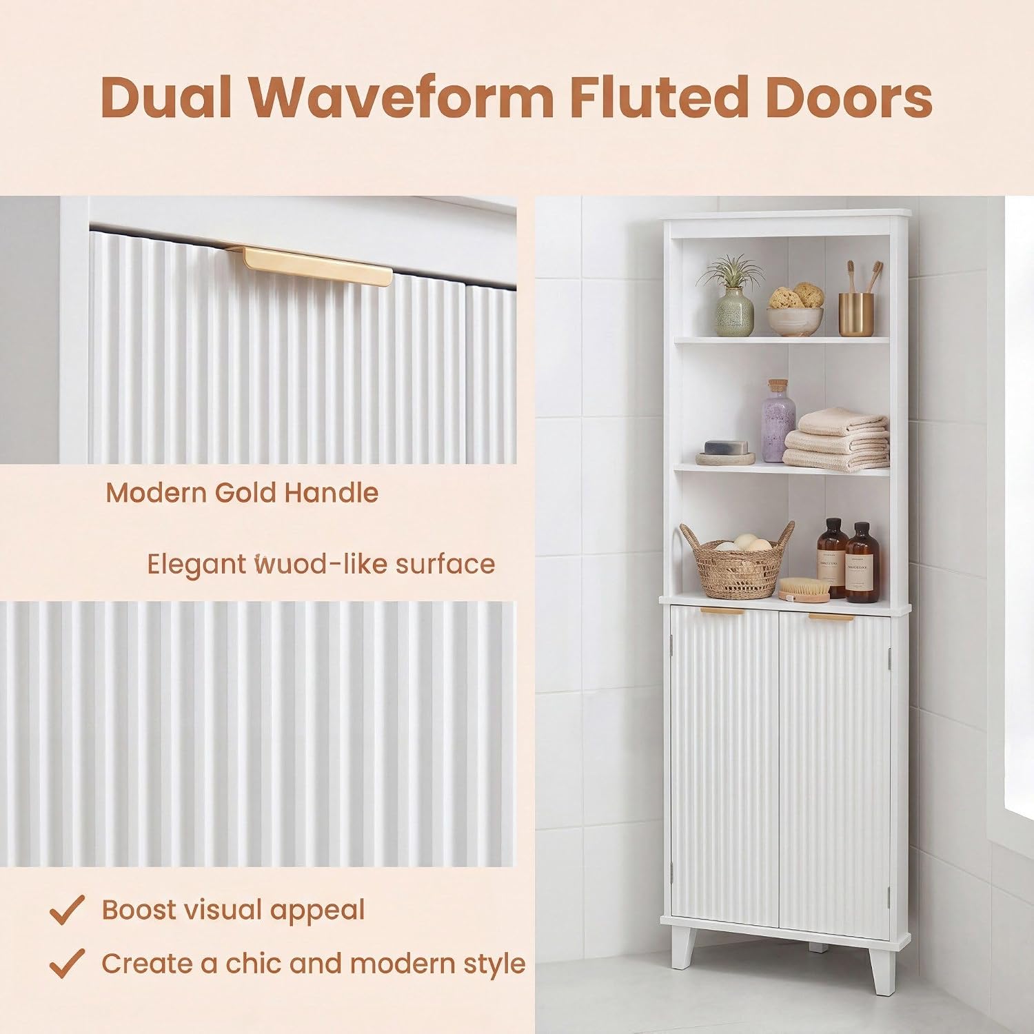 COSTWAY 68" Tall Corner Cabinet with Fluted Doors