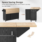 Kitchen Table with Storage with Drop Leaf Internal Storage Rack, Wood Kitchen Island with Wheels Towel Rack， for Kitchen, Dining Room, Black