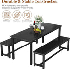 DKLGG Dining Table Set for 4, Wooden Kitchen Table with 2 Dining Bench | 47.2” Farmhouse Dining Room Table Set, Space Saving Table and Chairs Set for Small Space, Kitchen,Dining Room,Apartment