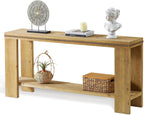 Console Sofa Table with Storage, 63" Long Wood Console Table with Beaded Trim and Storage Shelf, 2-Tier Narrow Entryway Table for Hallway, Foyer, or Behind Couch Living Room
