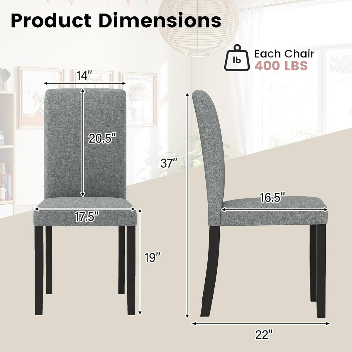 Giantex Upholstered Dining Chairs Set of 4, Mid-Century Modern Fabric Parson Chair w/Rubber Wood Legs, Thick Padded Seat, High Back, Armless Kitchen Side Chairs for Living Dining Room Restaurant