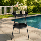 Vasitelan 2 Tier Side End Table Metal Round Coffee Tables Nightstand for Small Spaces Indoor Outdoor