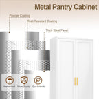 71" Tall Kitchen Pantry Cabinet, White Metal Kitchen Pantry Storage Cabinet with Doors and 4 Adjustable Shelves, Freestanding Pantry Cupboard for Living, Dining Room, Kitchen
