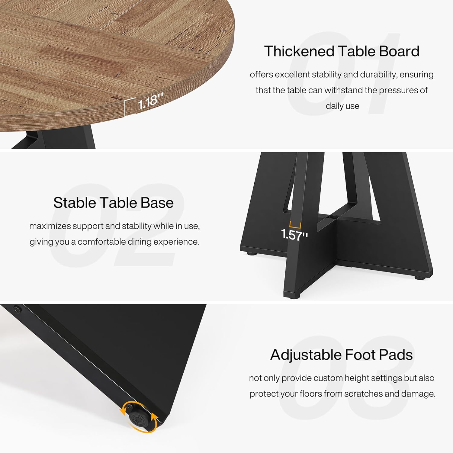 Tribesigns 47 inch Round Dining Table Wood Kitchen Table for Dining Room, 47" Dinner Room Tables for 4-6, Farmhouse Accent Furniture with Wooden Tabletop and Cross Base, Brown+Black