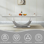 94.5" Large Faux Marble Dining Table Set for 8, Luxury Kitchen Table Set with 8 Chairs, Modern 9-Piece Dining Room Set with White Silver Dinner Table and 8 Black Upholstered Chairs