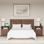 FORTUNETEC 17.7" Nightstand with Charging Station, Arched Design, Walnut
