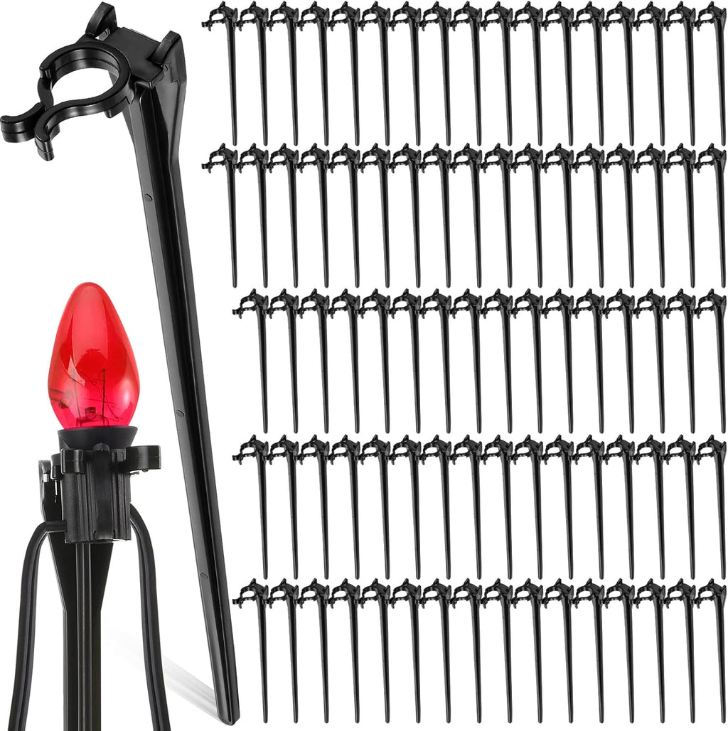 Jetec 120 Pieces Christmas Light Stakes Universal Yard Lawn Holiday 7.5 Inches Light Ground Stakes for C7 C9 String Lights Christmas Outdoor Lights Holders on Yards, Driveways (Black)
