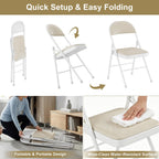 VECELO Folding Chairs Set of 2, Faux Leather Padded, Beige | Folding chairs with comfortable PU leather padded seat, Sturdy metal frame, Space saving design for office dining party