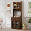 White Farmhouse Kitchen Pantry Hutch Storage Cabinet, 23.62"x15.75"x70.87" Freestanding Buffet Sideboard with Microwave Stand & Drawer, Storage Cabinet for Kitchen Living Room Floor Storage
