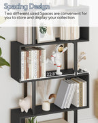 Yusong Geometric Bookcase, S Shaped Bookshelf 6-Tier Book Shelves for Bedroom, Modern Wood Decorative Display Shelf Tall Book Case for Home Office, Black and White