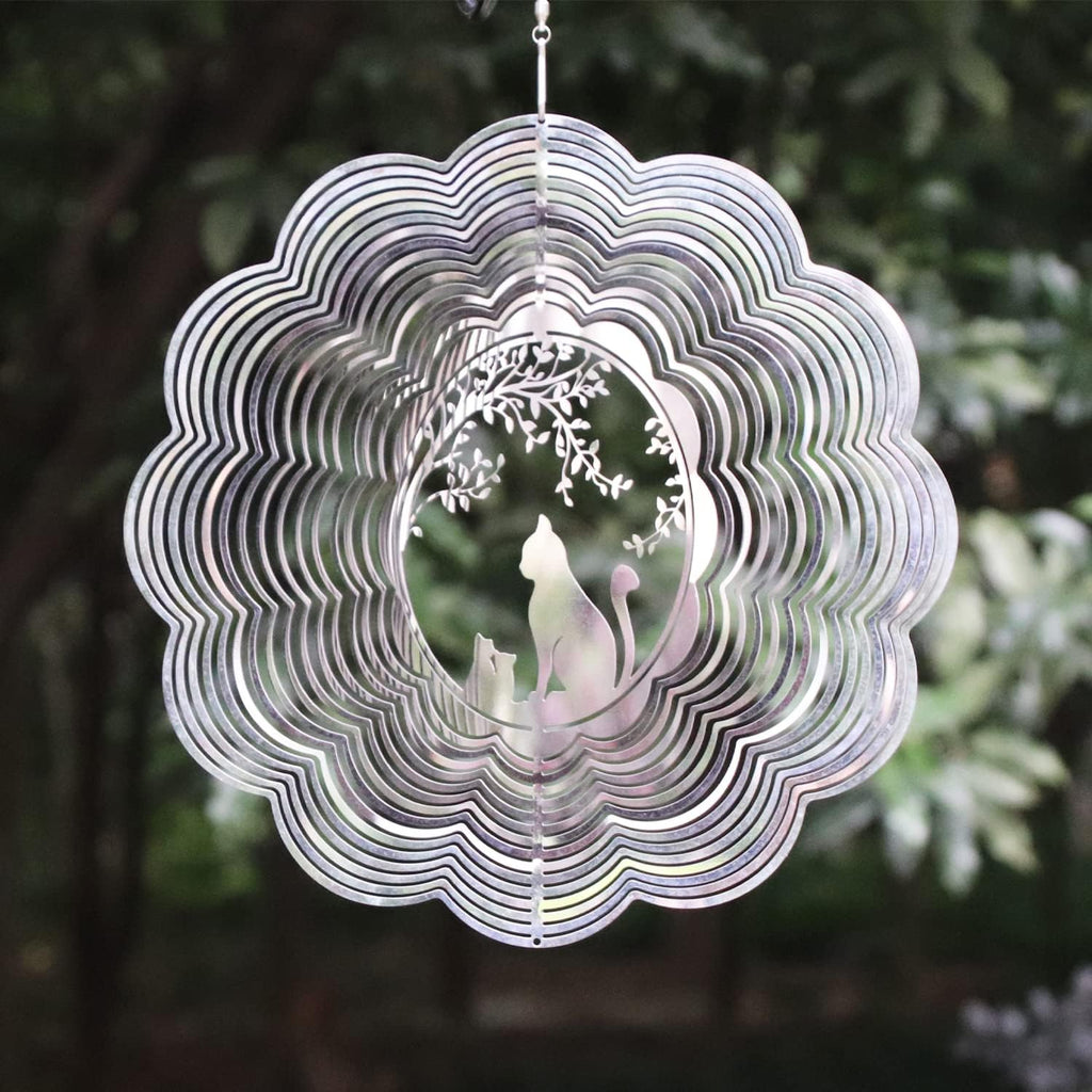 SPRING SONG Cat 3D Kinetic Wind Spinner for Yard and Garden Mirrored Stainless Steel Spinner Indoor and Outdoor Hanging Decor Crafts Ornament Gifts Kinetic Art Yard Garden Hanging Wind Spinner