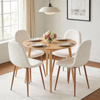 Small Dining Table Set for 4, Modern Round Dining Table with 4 Teddy Fleece Dining Chairs in Metal Legs, Easy Assembly for Compact Spaces - White