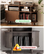 Record Player Stand, Midcentury Modern Furniture Turntable Stand with Sliding Doors, Audio-Video Shelving Cabinet, Fluted Media Stand and TV Stand for Living Room, Bedroom (Walnut) (Large)