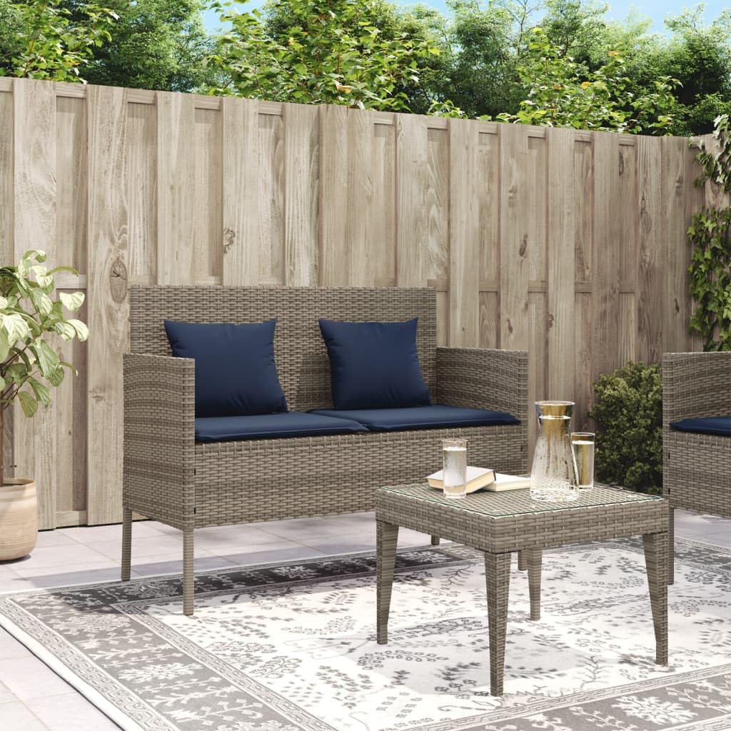 Gray Patio Bench with Storage, PE Rattan Outdoor Storage Bench with Cushions and Waterproof Bag, Garden Seat for Cushions and Towels
