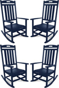 Outdoor Rocking Chair Set of 4, All-Weather Resistant Poly Lumber Rocker Chair Outdoor, High Back Plastic Patio Rocking Chairs for Outside Porch Rocker Garden Lawn, Navy Blue