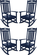 Outdoor Rocking Chair Set of 4, All-Weather Resistant Poly Lumber Rocker Chair Outdoor, High Back Plastic Patio Rocking Chairs for Outside Porch Rocker Garden Lawn, Navy Blue