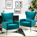 Velvet Accent Chairs Set of 2, Modern Arm Chair with Wingback & Gold Metal Legs for Living Room, Bedroom, Waiting Room, Lumbar Pillow Included, Dark Teal
