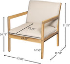 Elountik Acacia Wood Patio Club Chair Set of 2 with Cushions, Outdoor Armchairs for Patio Seating, Light Teak