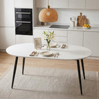 Round to Oval Extendable Dining Table for 4-8, 43" -75" Expandable Kitchen Table with Dual Extension Leaves, White Tabletop & Black Metal Legs, Space-Saving Modern Dining RoomTable, Easy Assembly