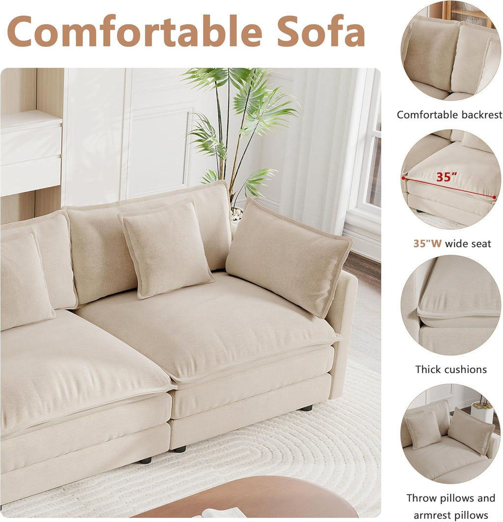 mikibama Luxury Oversized 3 Piece Sofa Set, 2 Pieces of 2 Seater and 1 Piece of 3 Seater Sofa, Modern Chenille Comfy Cloud Couches Set with 13 Pillow for Living Room Office, Light Coffee