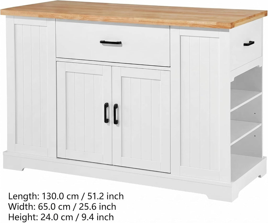 46 Inch Kitchen Island Cart with Storage Cabinet, Wood Top Breakfast Bar with Drawer, Multifunctional Kitchen Table with