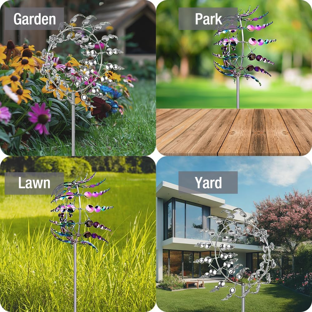 Wind Spinner，3D Patio and Garden Decor Outdoor Art Outside Decorations，Lawn Art Kinetic Windmill Craft Decorative Gift Women Mom Grandma Wife (Silver)