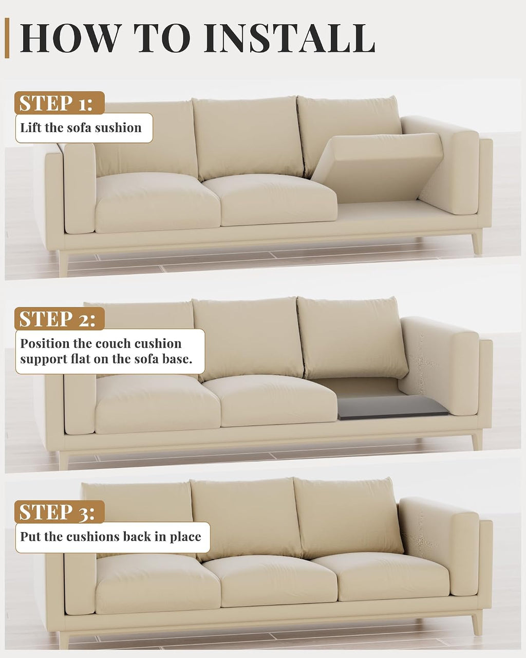 Upgraded Size Sofa Cushion Support, Couch Cushion Support for Sagging Couch Seat, Couch Replacement Insert, 24"x24"x2.4", High Density Foam Furniture Seat Sagging Repair, Trapezoid 40D, Grey Set of 1