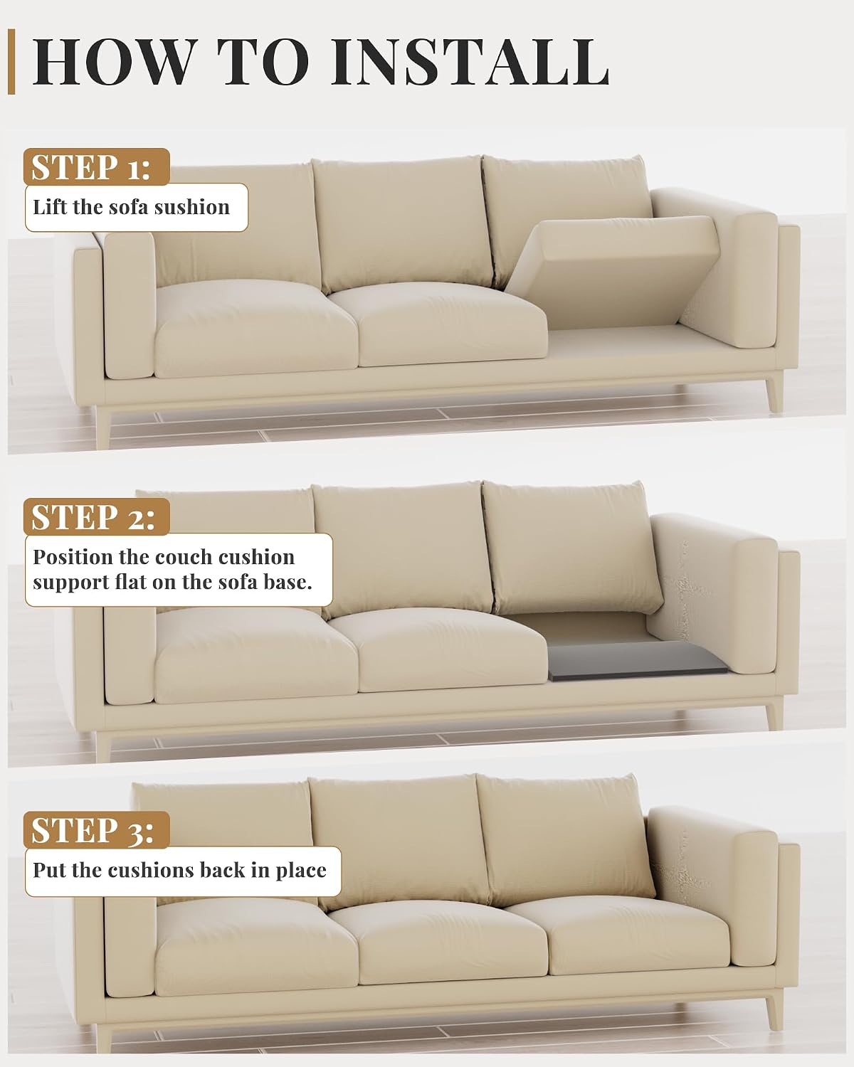Upgraded Size Sofa Cushion Support, Couch Cushion Support for Sagging Couch Seat, Couch Replacement Insert, 24"x24"x2.4", High Density Foam Furniture Seat Sagging Repair, Trapezoid 40D, Grey Set of 1