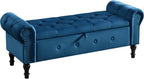 Storage Bench for Bedroom, Velvet 51" End of Bed Bench, Queen Size Bench with Rolled Arms, Tufted Storage Ottoman Benches, Upholstered Bench for Bedroom, Living Room, Entryway, Navy Blue