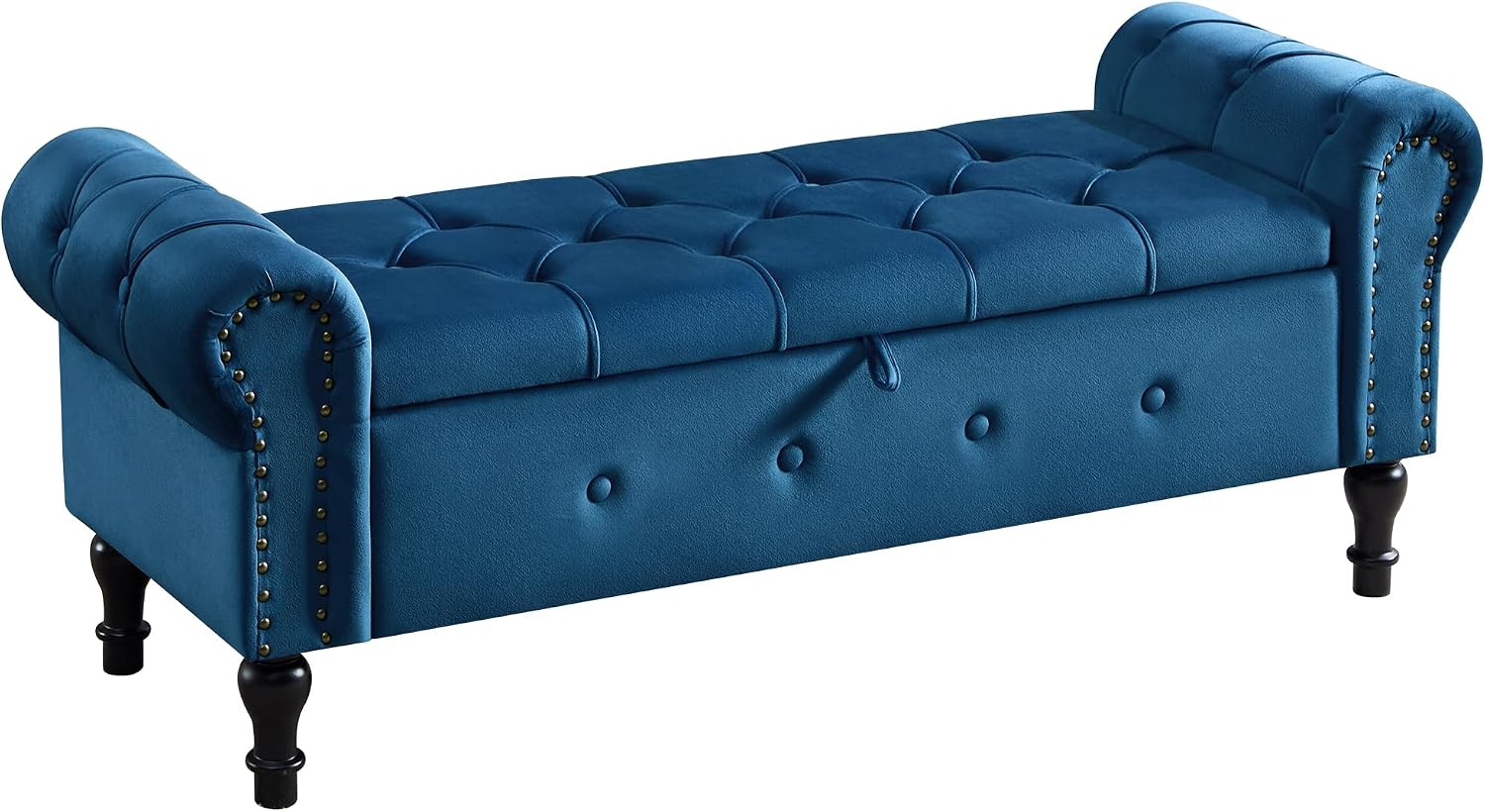 Storage Bench for Bedroom, Velvet 51" End of Bed Bench, Queen Size Bench with Rolled Arms, Tufted Storage Ottoman Benches, Upholstered Bench for Bedroom, Living Room, Entryway, Navy Blue