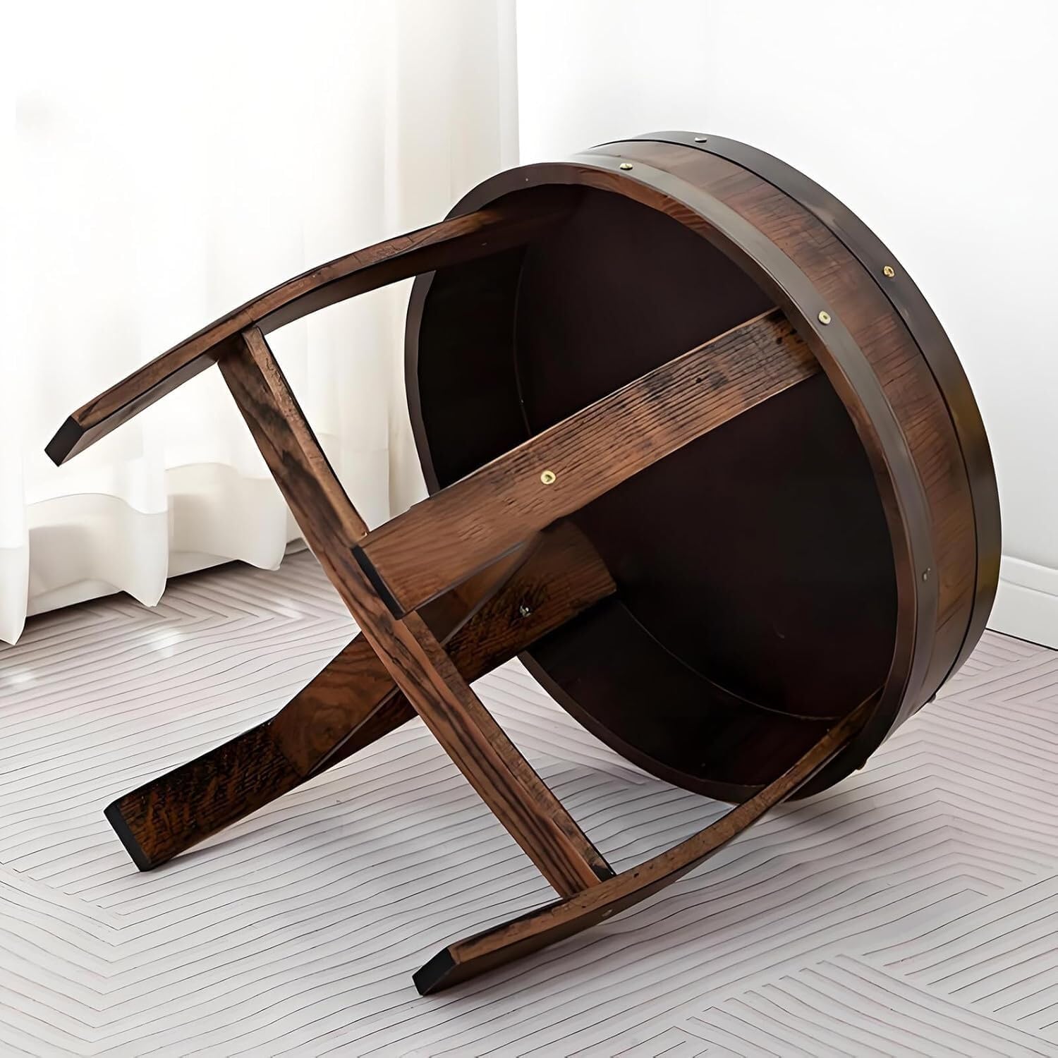 Farmhouse Whiskey Barrel End Table,Rustic Handcrafted Barrel Table,Solid Wood Round Coffee Tables,Oak Barrel Decor Furniture