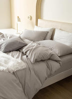JIYUAN 100% Washed Cotton Duvet Cover Set 3 PCS Oversized King, 1 Duvet Cover 120"x98" (Comforter Not Included) and 2 Pillowcases,Linen Feel Bedding Set Comfy and Breathable, Heathered Cream Grey