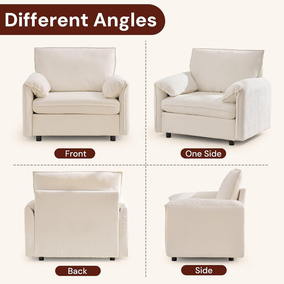 Korser Oversized Accent Chair, 39.3" Wide Arm Chairs for Living Room & Bedroom, Modern Lounge Chair, Upholstered Mid-Century Reading Chair, Comfy Living Room Chair, Single Sofa Chair, Chenille, Beige