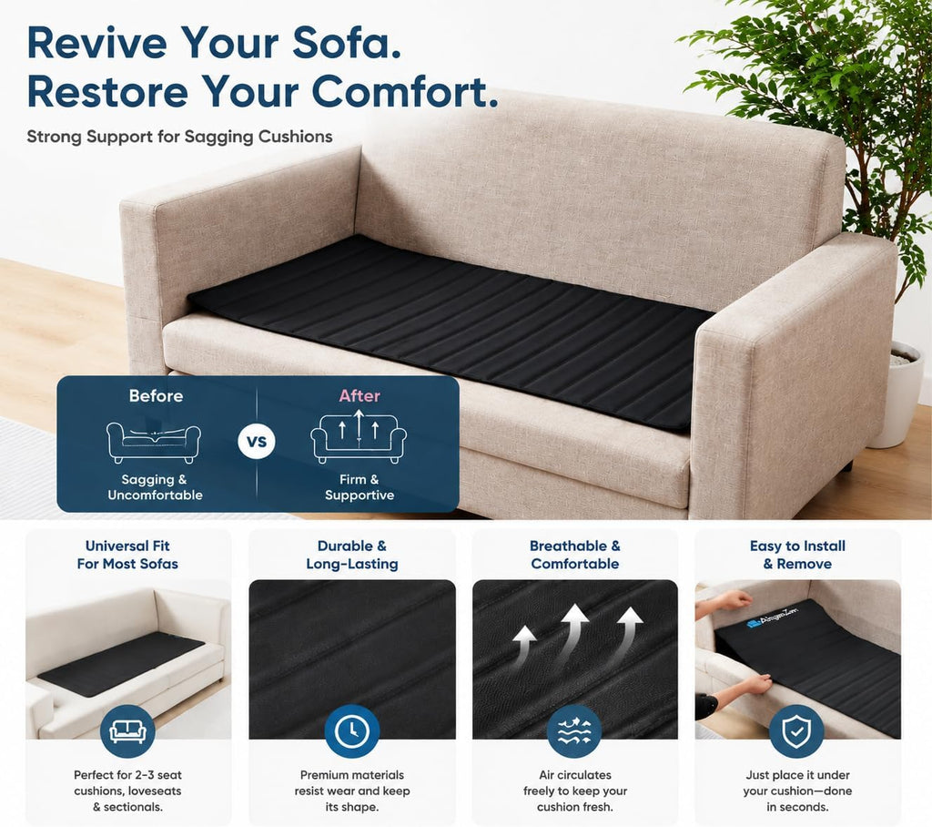 Iron Couch Cushion Support Board-21.5x70" Ultra-Thin Heavy-Duty Steel | Stronger to Fix Sagging Couch Support, Invisible&Lasting Than Wooden Sofa Supports，Adjustable Foldable for 2–3 Seater Couches