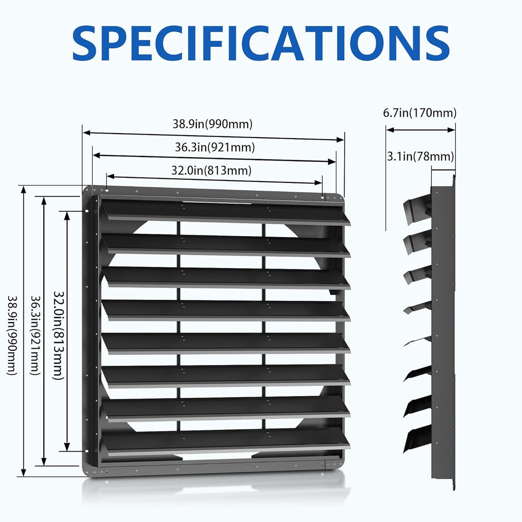 36 Inch Galvanized Sheet Spraying Automatic Exhaust Shutter Louver Vent (No Fan Blades and Motor) for Home Attics, Workshops, Barn, Greenhouse