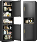 67" Tall Pantry Cabinet, Kitchen Pantry Storage Cabinet with Doors and Shelves, Slim Freestanding Storage Cabinet, Metal Utility Cabinet with Adjustable Shelves, Cord Hole, Reversible Door, Black 1