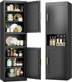 67" Tall Pantry Cabinet, Kitchen Pantry Storage Cabinet with Doors and Shelves, Slim Freestanding Storage Cabinet, Metal Utility Cabinet with Adjustable Shelves, Cord Hole, Reversible Door, Black 1