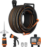Giraffe Tools Garden Hose 100ft x 5/8", Water Hose Heavy Duty, Flexible with Watering Timer Nozzle and Yard Sprinkler, Lightweight Hybrid Hose with Swivel Handle, Male to Female Fittings