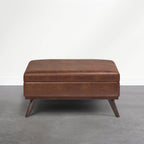 SIMPLIHOME Owen XL Coffee Table Storage Ottoman - 40 inch Wide Upholstered Vegan Leather Square Ottoman in Distressed Pecan Brown, Mid-Century Modern Ottoman for Living Room with Lift-Up Lid