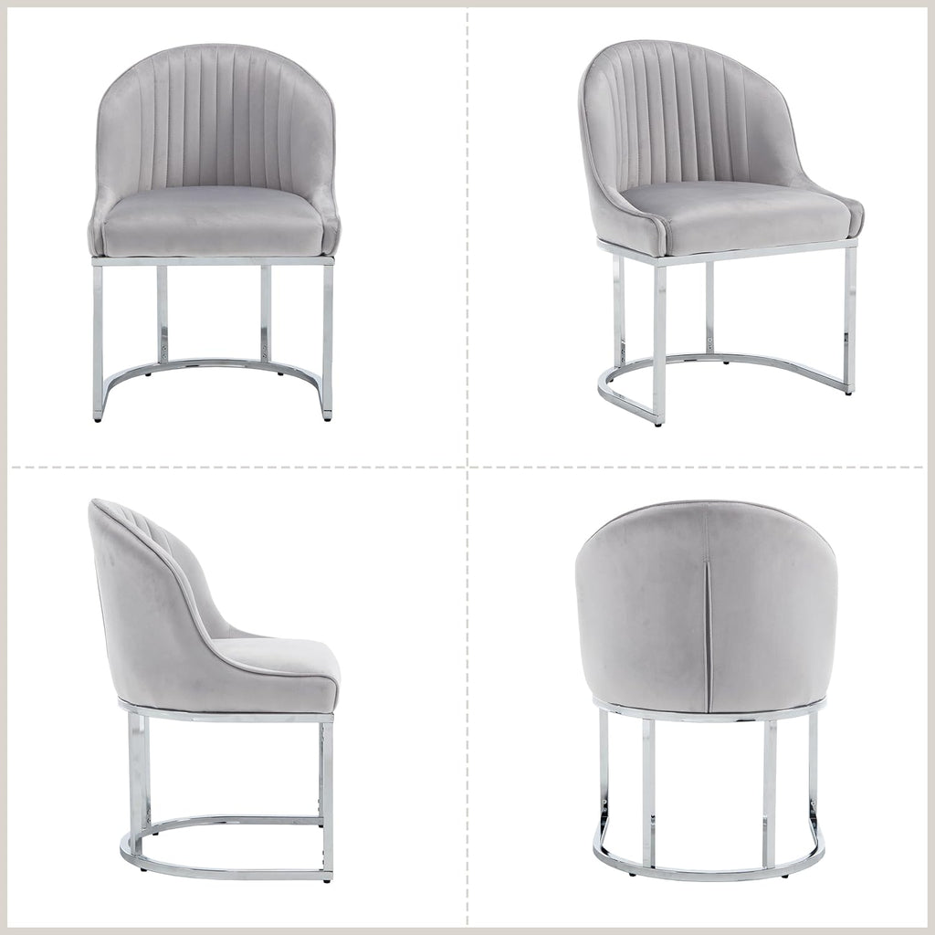 Velvet Dining Chairs Set of 4, Modern Upholstered Barrel Dining Chairs with Chrome U-Shaped Base, 18.5" Wide Accent Chairs Dressing Chair Lounge Chair, Grey